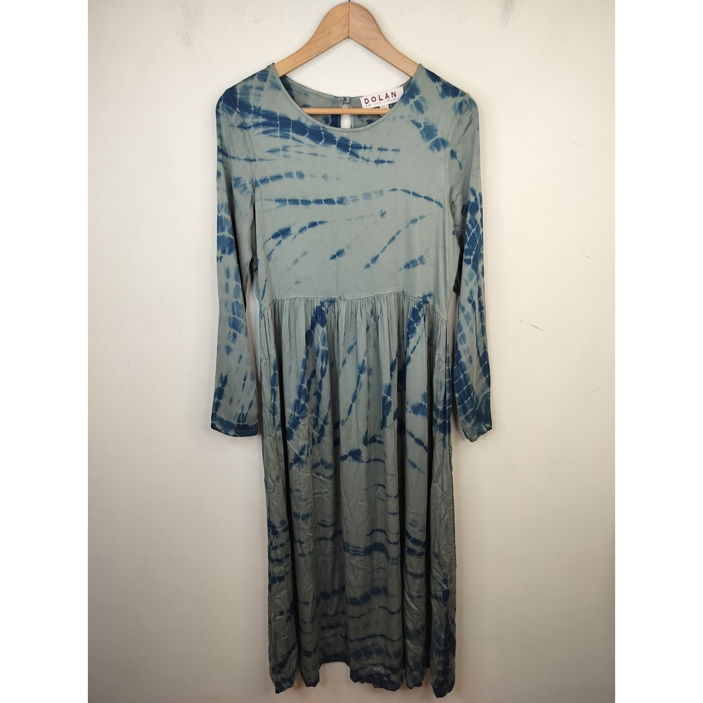 Dolan Anthropologie Tie Dye Midi Dress Women XS Long Sleeve Boho Moss Blue